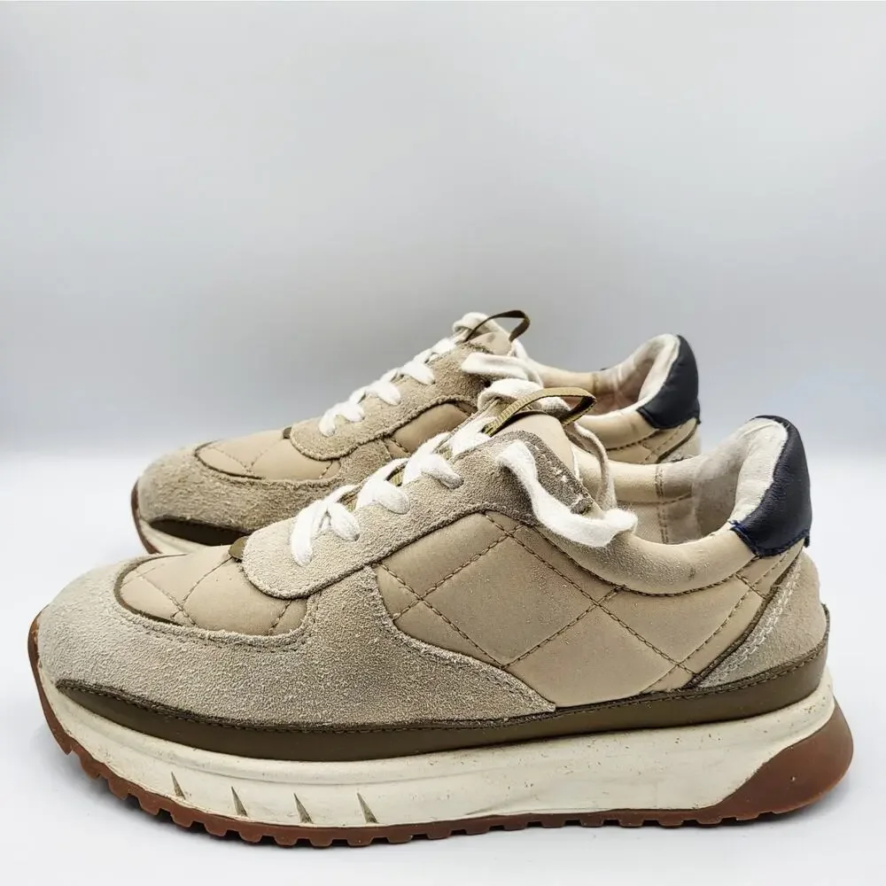 Madewell Kickoff Trainer Unisex Size W-6.5 M-5 Quilted Beige Tan Suede Sneakers